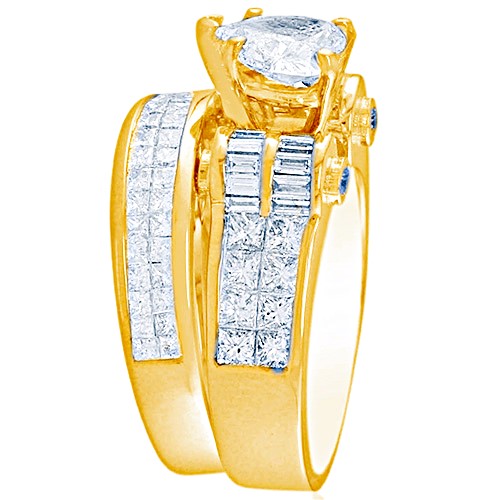 Heart Shape Bridal Set with Princess Cut & Baguette Shape Side Diamonds